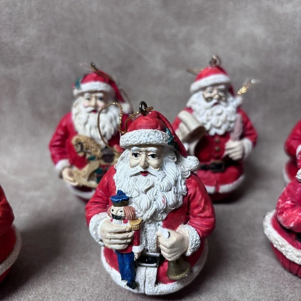 Lot of (6) VTG Jaimy Santa Claus Christmas Tree Hanging Ornament Round Bottom